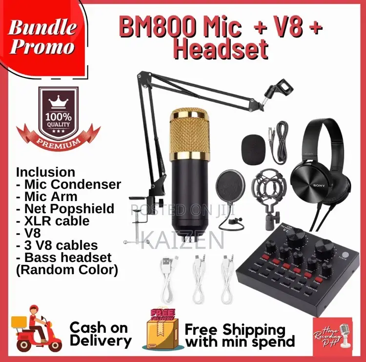 Microphone Condenser With V8s Sound Card and Studio Headset