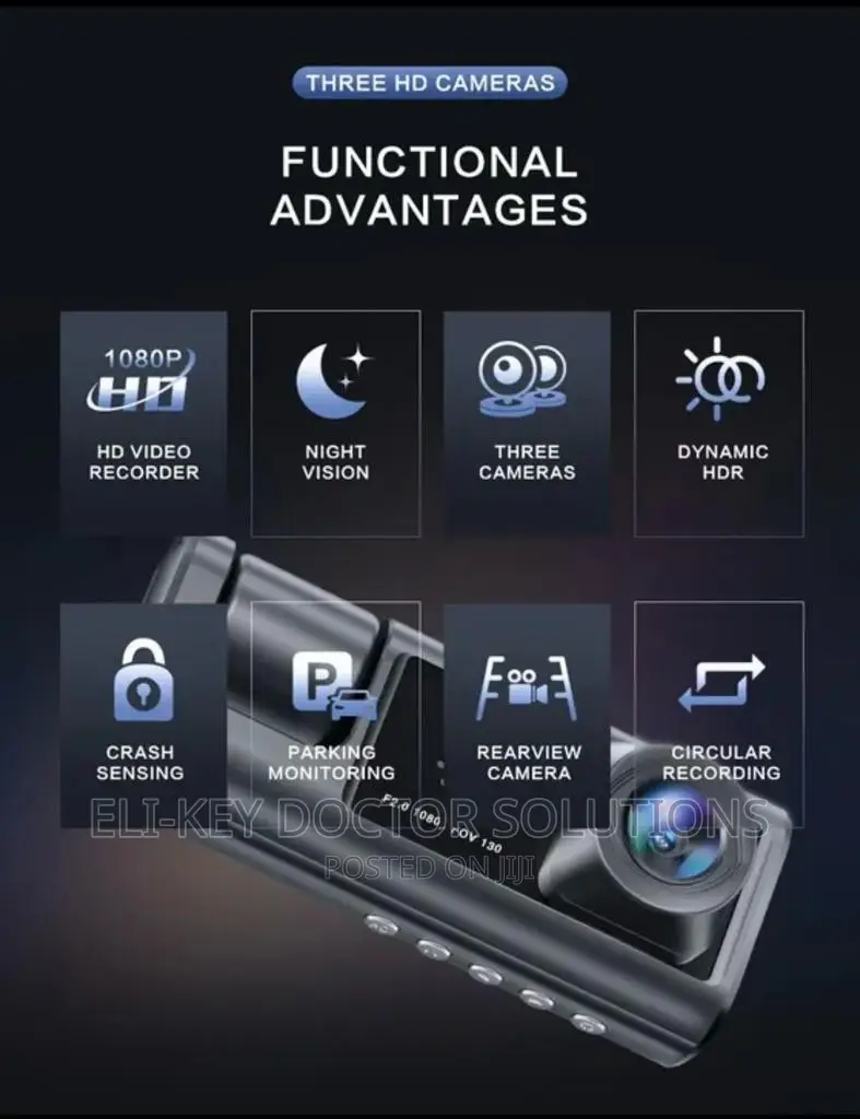 1080p Full Hd 3-channel Car Dash Cam Recorder. Wi-fi Version