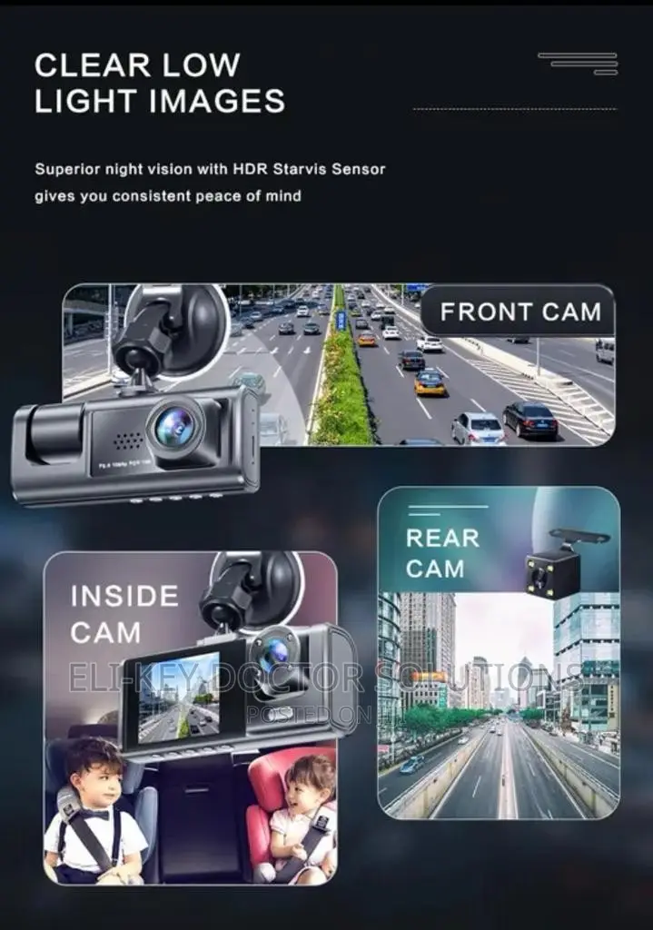 1080p Full Hd 3-channel Car Dash Cam Recorder. Wi-fi Version