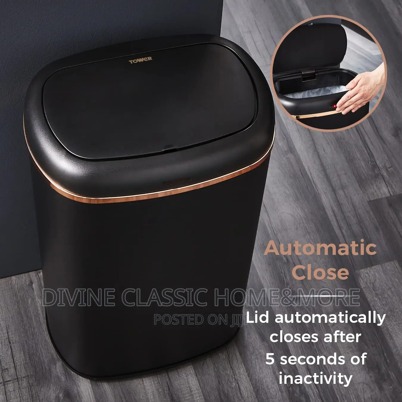 Tower Cavaletto Sensor Bin 48lit Black