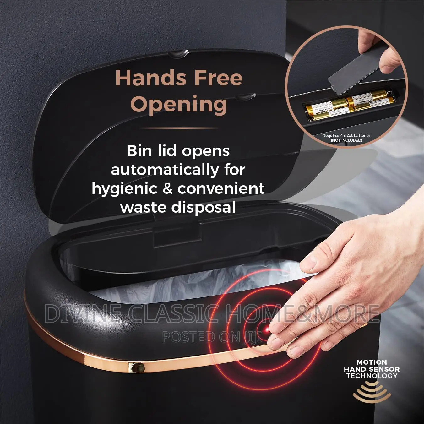 Tower Cavaletto Sensor Bin 48lit Black
