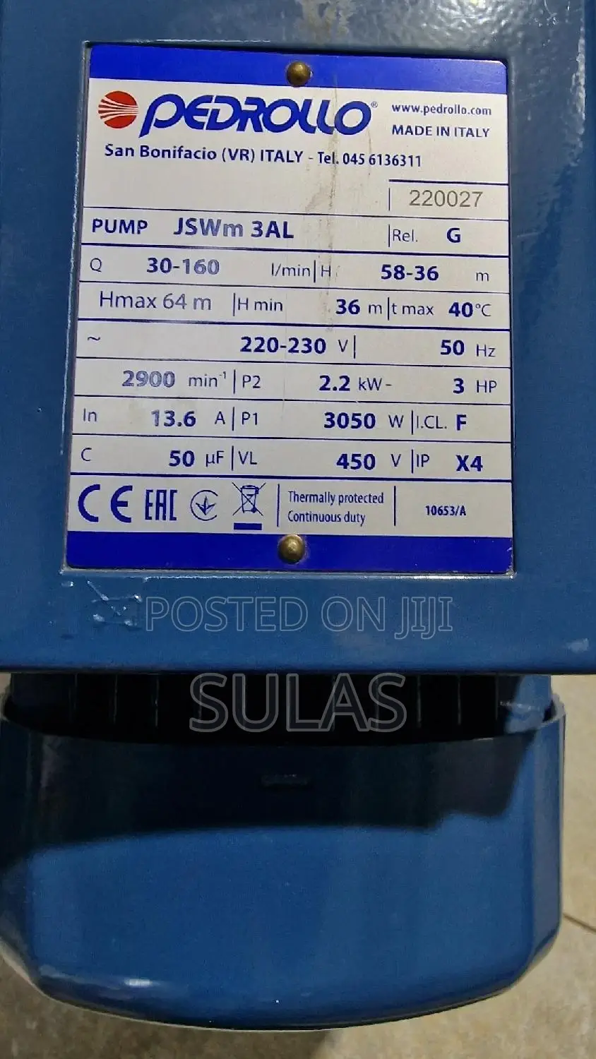 3.0 HP Pedrollo Pressure Pump Cast Body