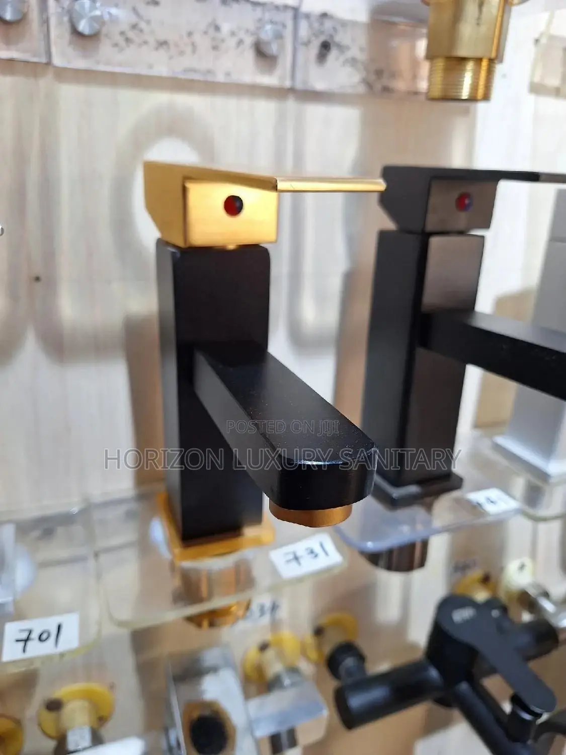 Black and Gold Square Basin Tap Hot and Cold Faucet Mixer