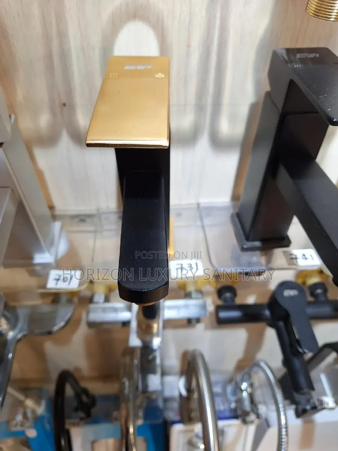 Black and Gold Square Basin Tap Hot and Cold Faucet Mixer