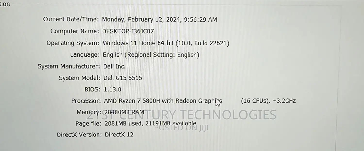 Laptop Dell G15 5511 20GB AMD Ryzen 7 SSD 512GB