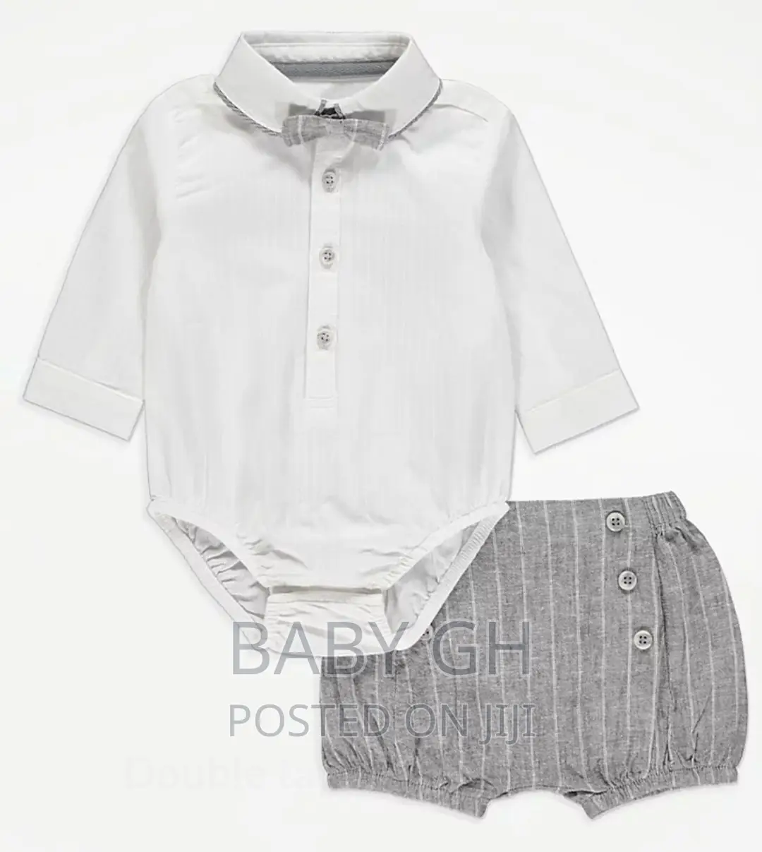Cream Striped Woven Dungarees and Bodysuit Outfit