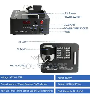 1500w Fog Machine, Dmx Rgb 3in 1 24 Led Smoke Machine