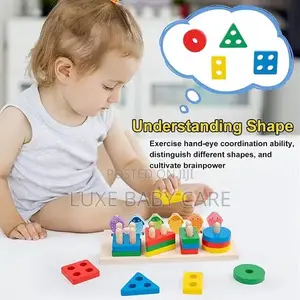 Wooden Educational Puzzles, Color Recognition Stacker Shapes