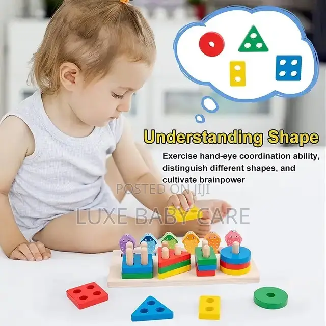 Wooden Educational Puzzles, Color Recognition Stacker Shapes