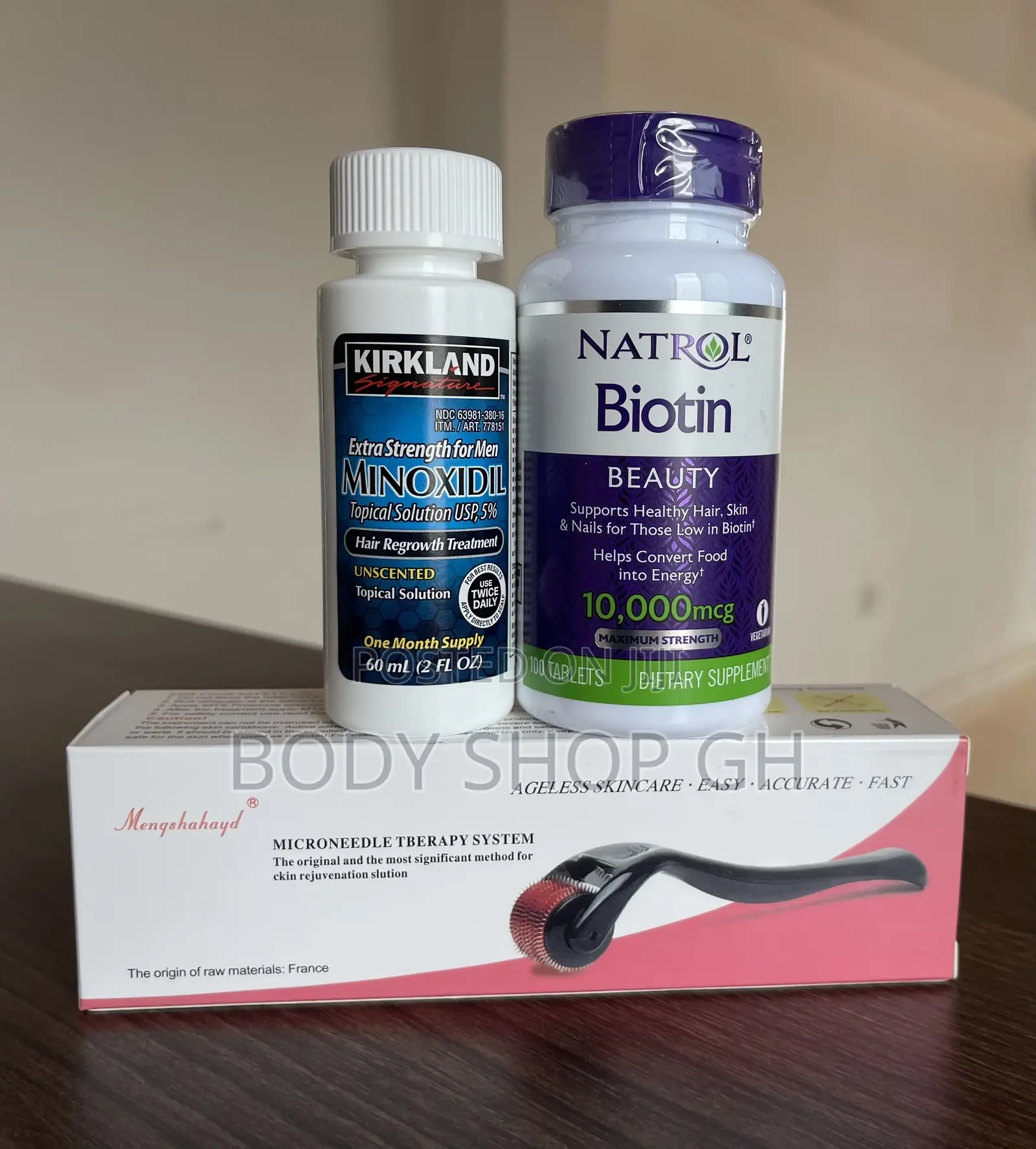 Hair Regrowth Pack - Kirkland Minoxidil + Biotin + Roller