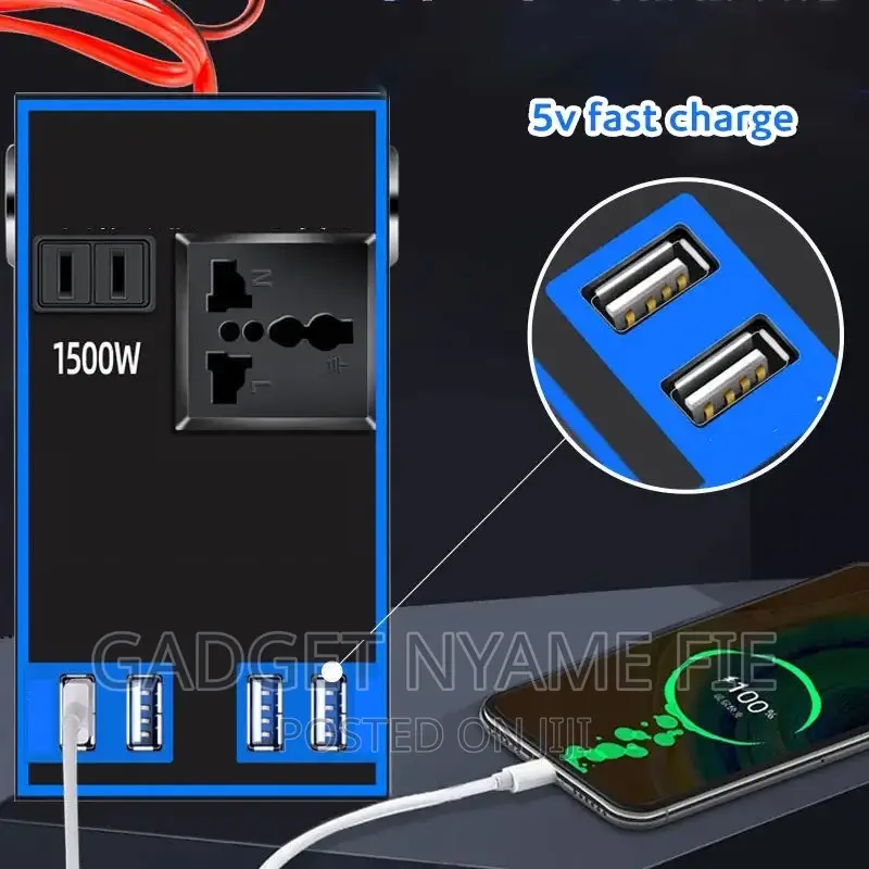 220v Car Inverter (Charge 4 Phones and 1 Laptop at a Go)
