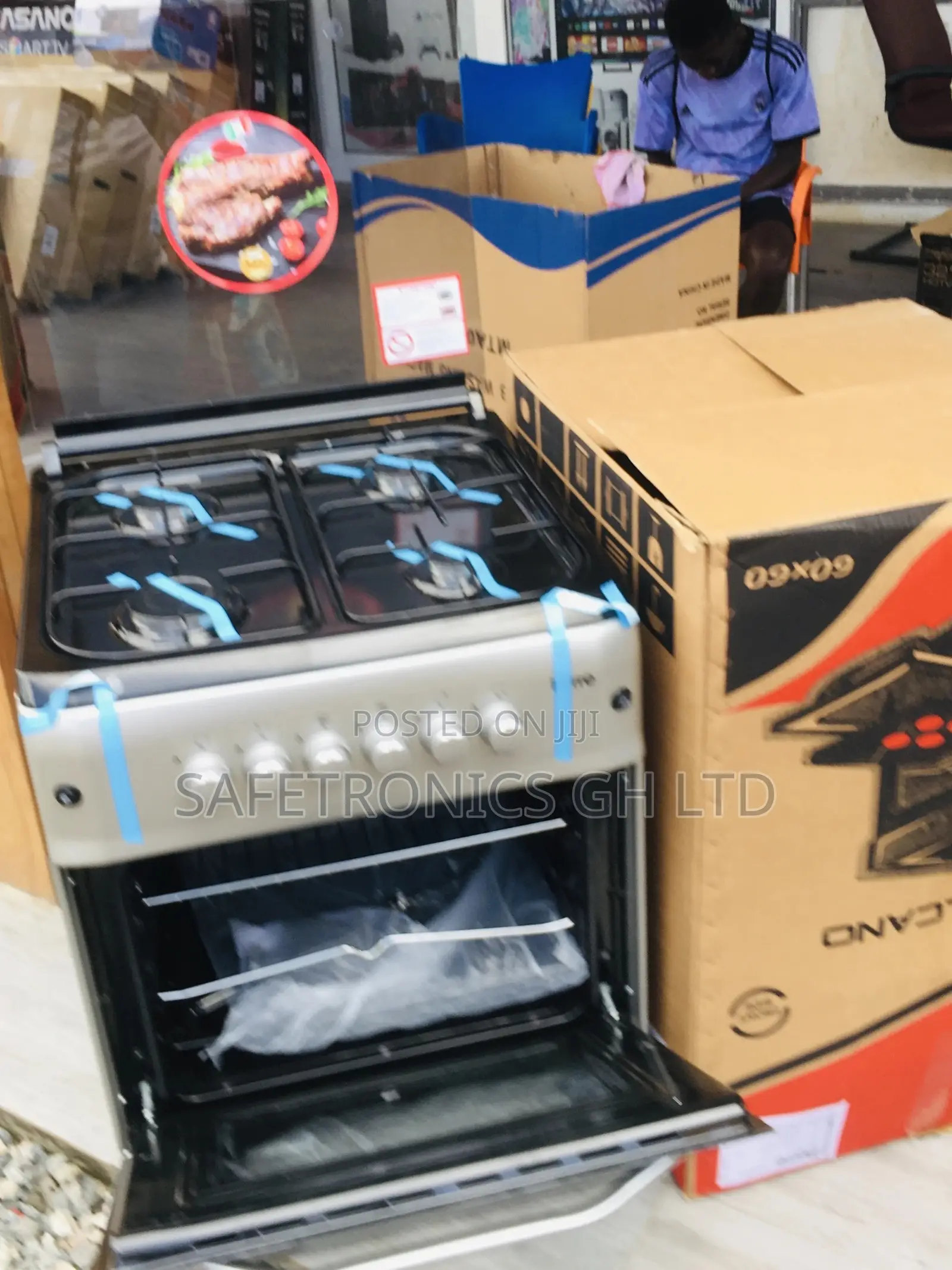 Oven With Grill 4 Gas Cooker 60x60 Glass Lid Gray Ferre