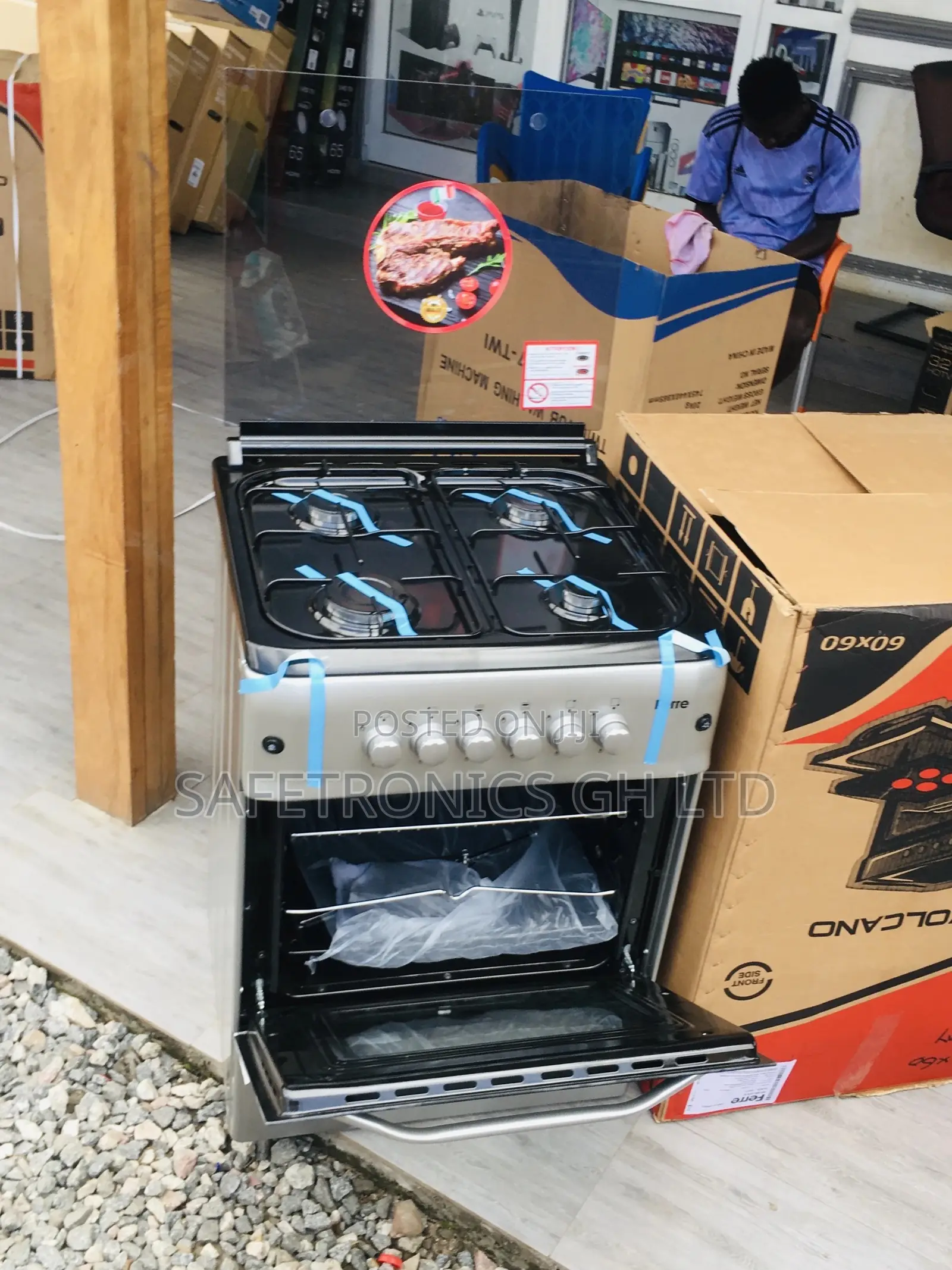 Glass Lid Oven With Grill 60x60 4 Gas Cooker Ferre Gray