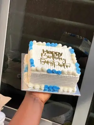 Blue and White Square Cake