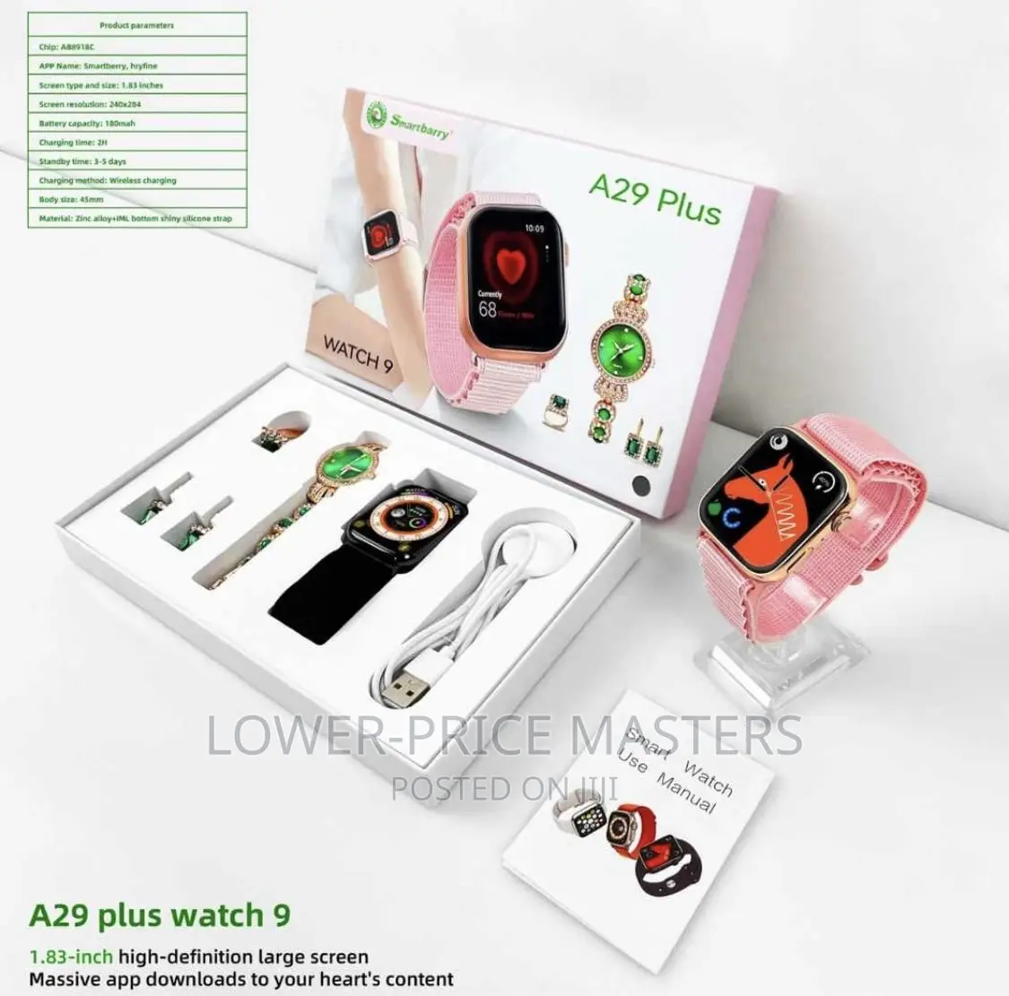 A29 Plus Smartwatch + Jewelleries