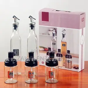Oil Glass Dispenser Set With Spices Jars