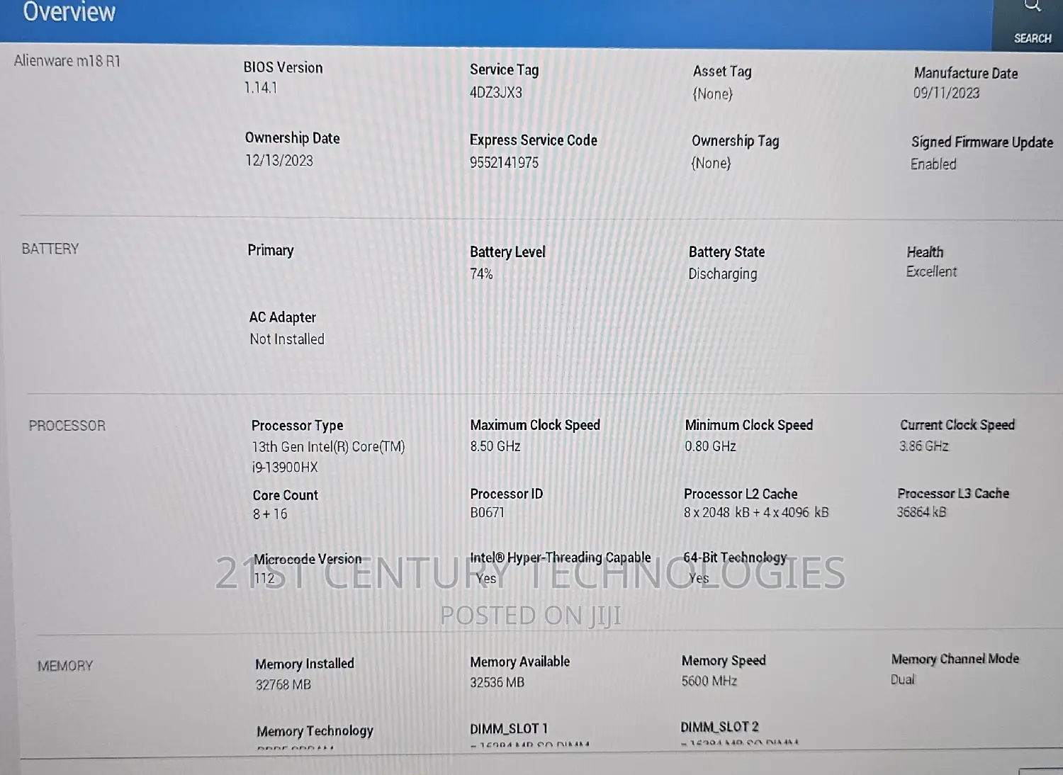 Laptop Dell Allienware M18 R1 32GB Intel Core I9 SSD 1T