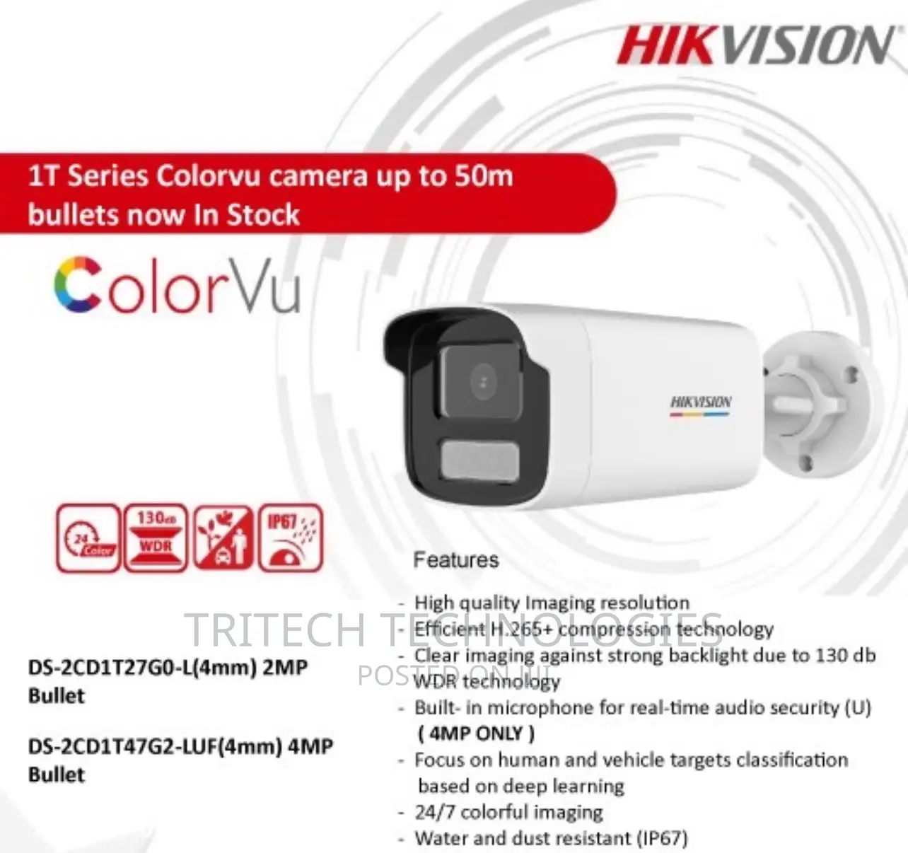 Hikvision Outdoor 4mp Ds-2cd1t47g2-L Colorvu Camera