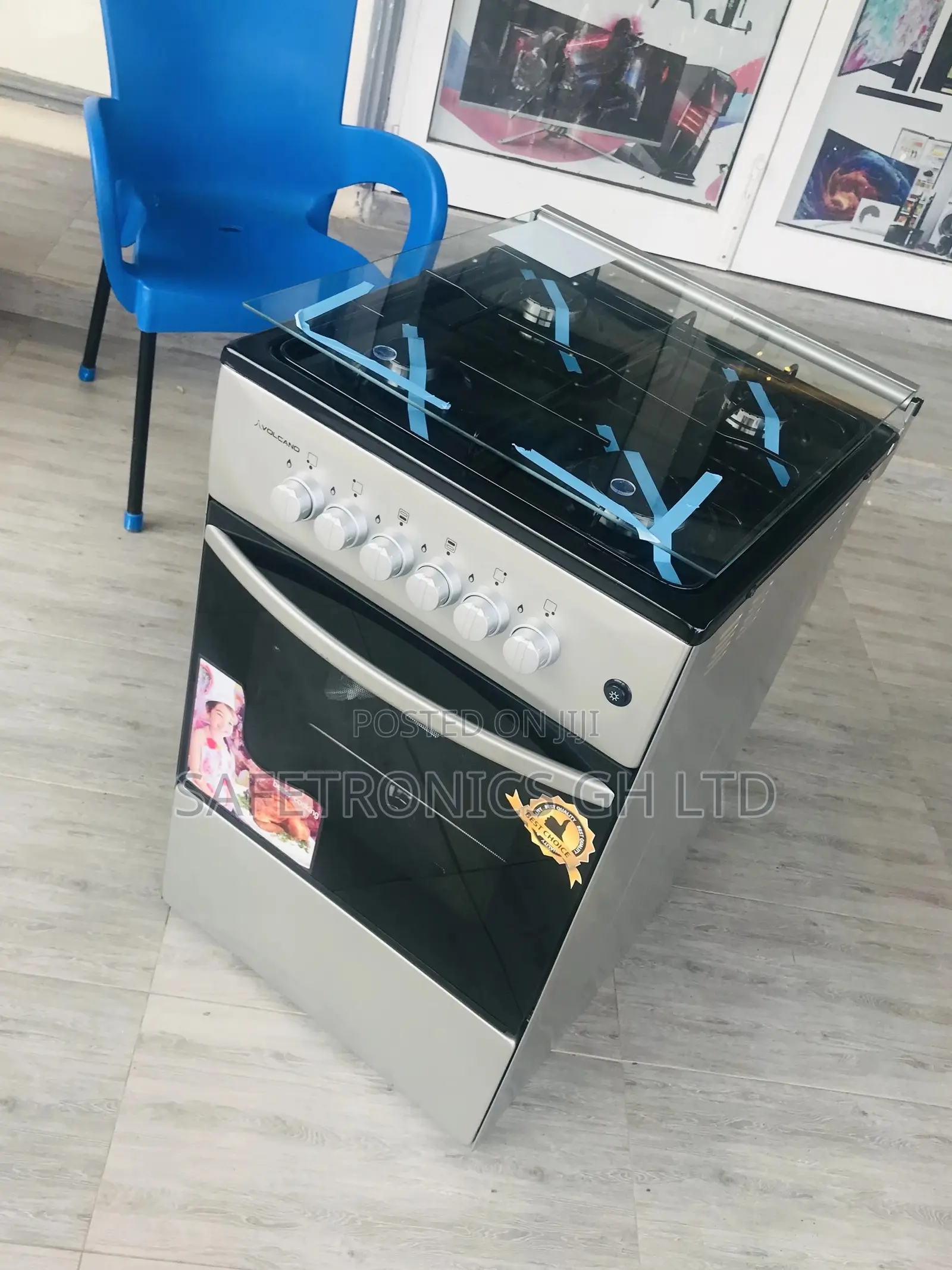 Gray 4 Gas Cooker Oven With Grill 50x50 Volcano Glass Lid