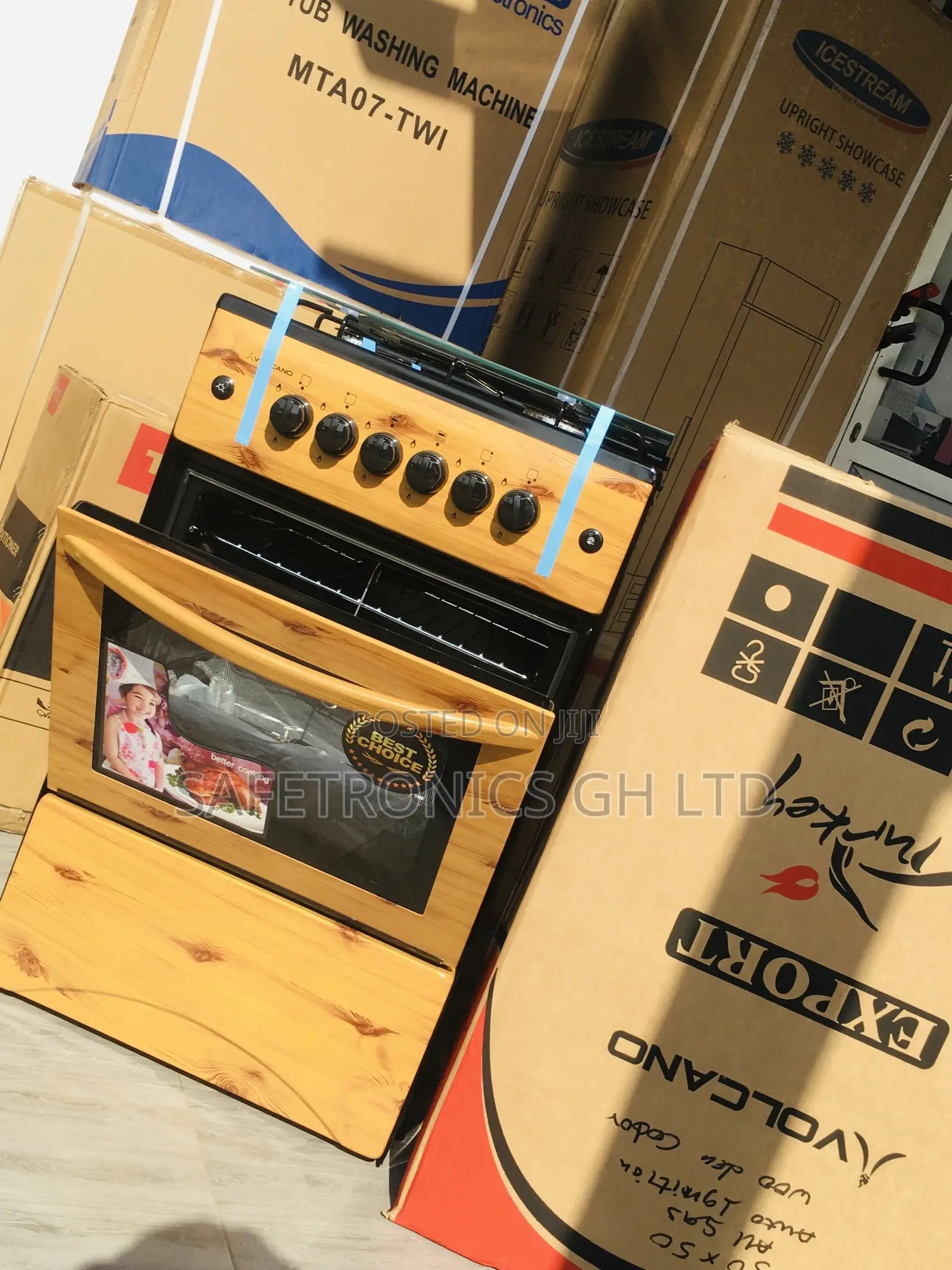 Glass Lid Light Wooden 4 Gas Cooker Oven With Grill