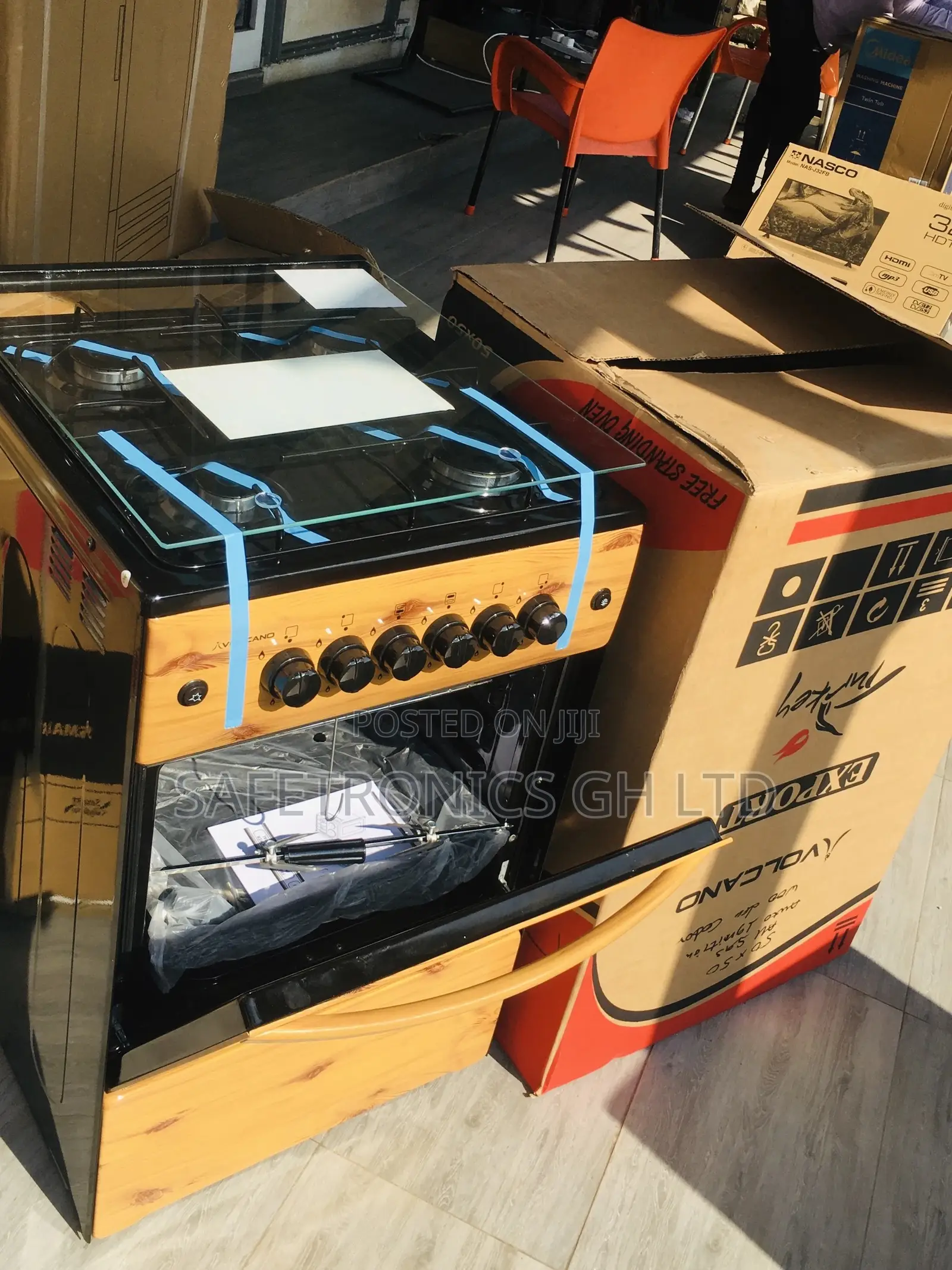 Glass Lid Oven With Grill 50x55 Light Wooden 4 Gas Cooker