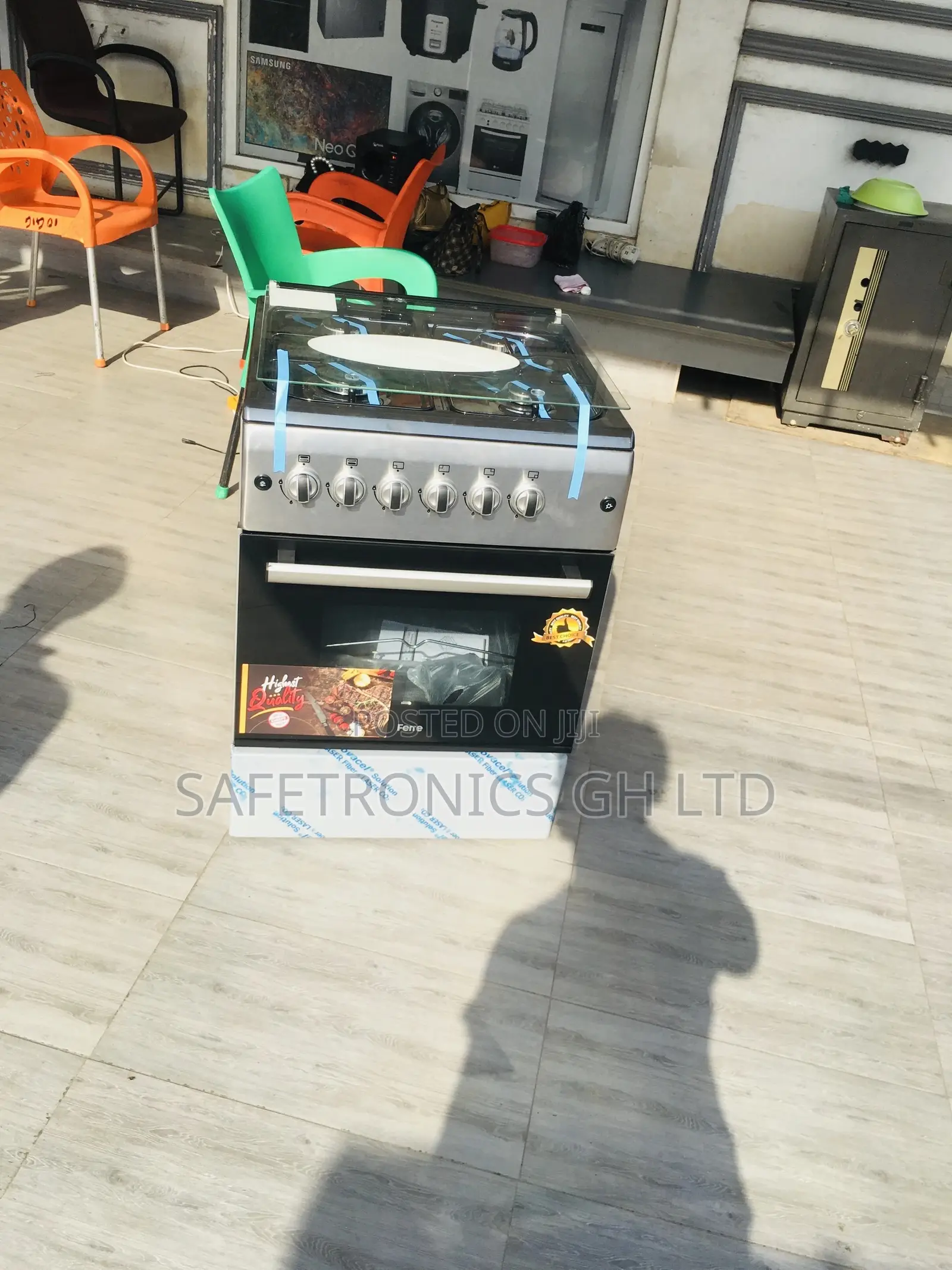 Sliver Ferre 4 Gas Cooker Oven With Grill 60x60 Glass Lid