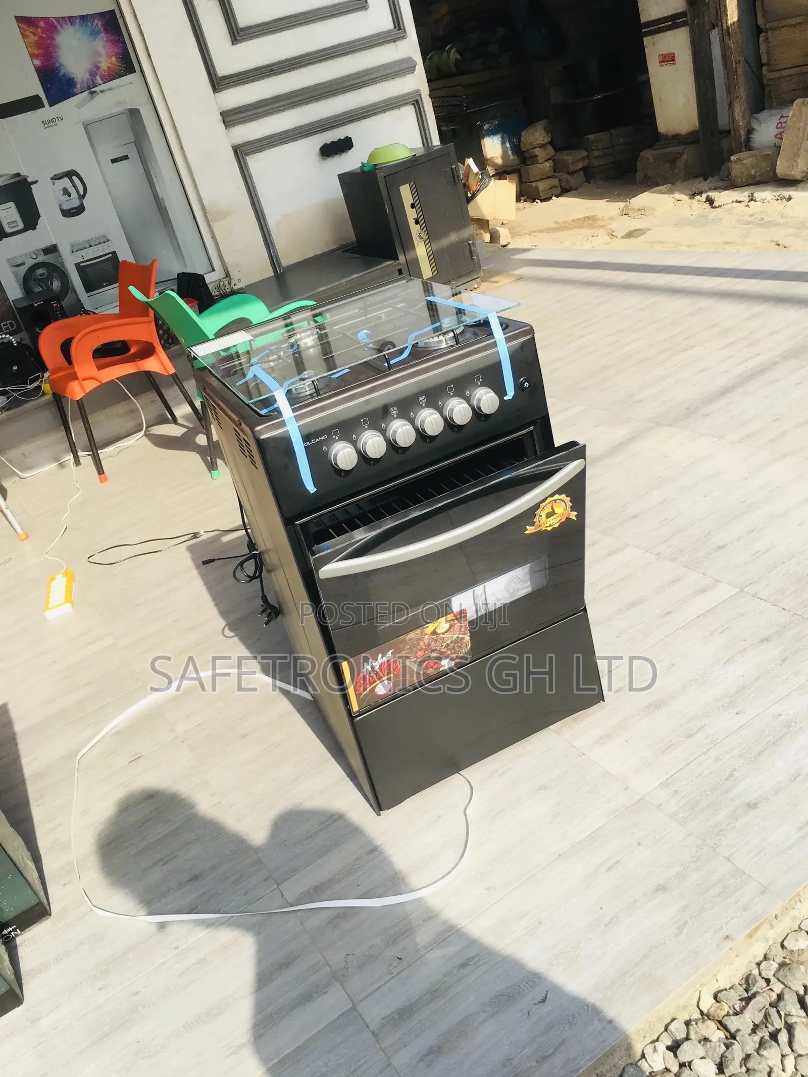 Black 4 Gas Cooker Oven With Grill 50x50 Glass Lid Volcano
