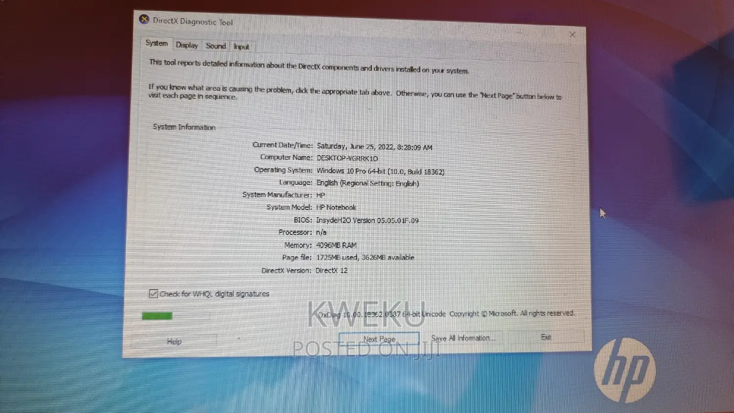Laptop HP 4GB Intel Pentium HDD 500GB