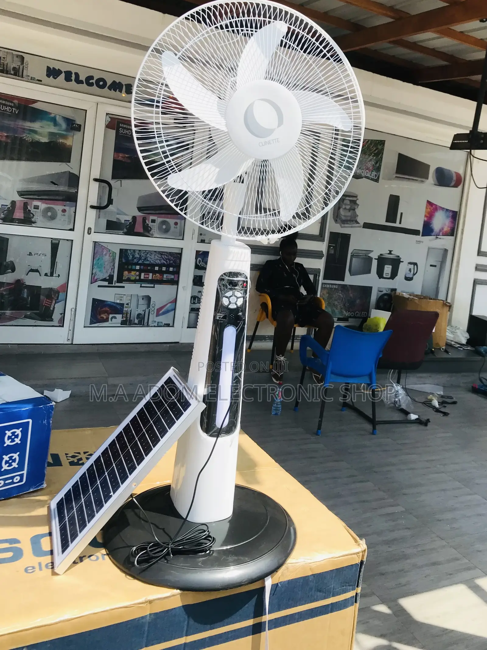 Latest Clinette Rechargeable Fan + Solar Panel(White).