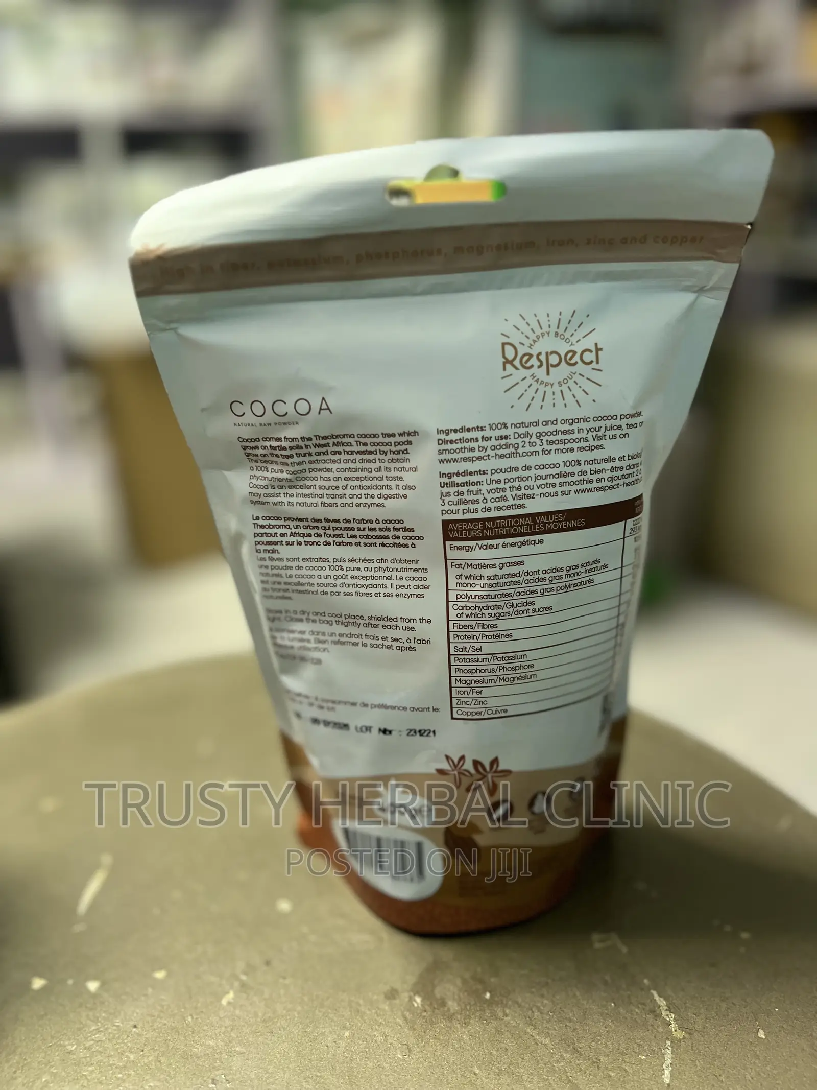 Respect Cocoa Natural Raw Powder (100 Raw Cocoa Powder) in Accra