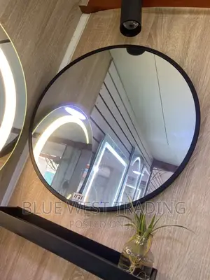 Decorative Round Miror With Black Shelves (60 CENTIMETERS)