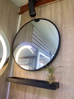 Decorative Round Miror With Black Shelves (60 CENTIMETERS)