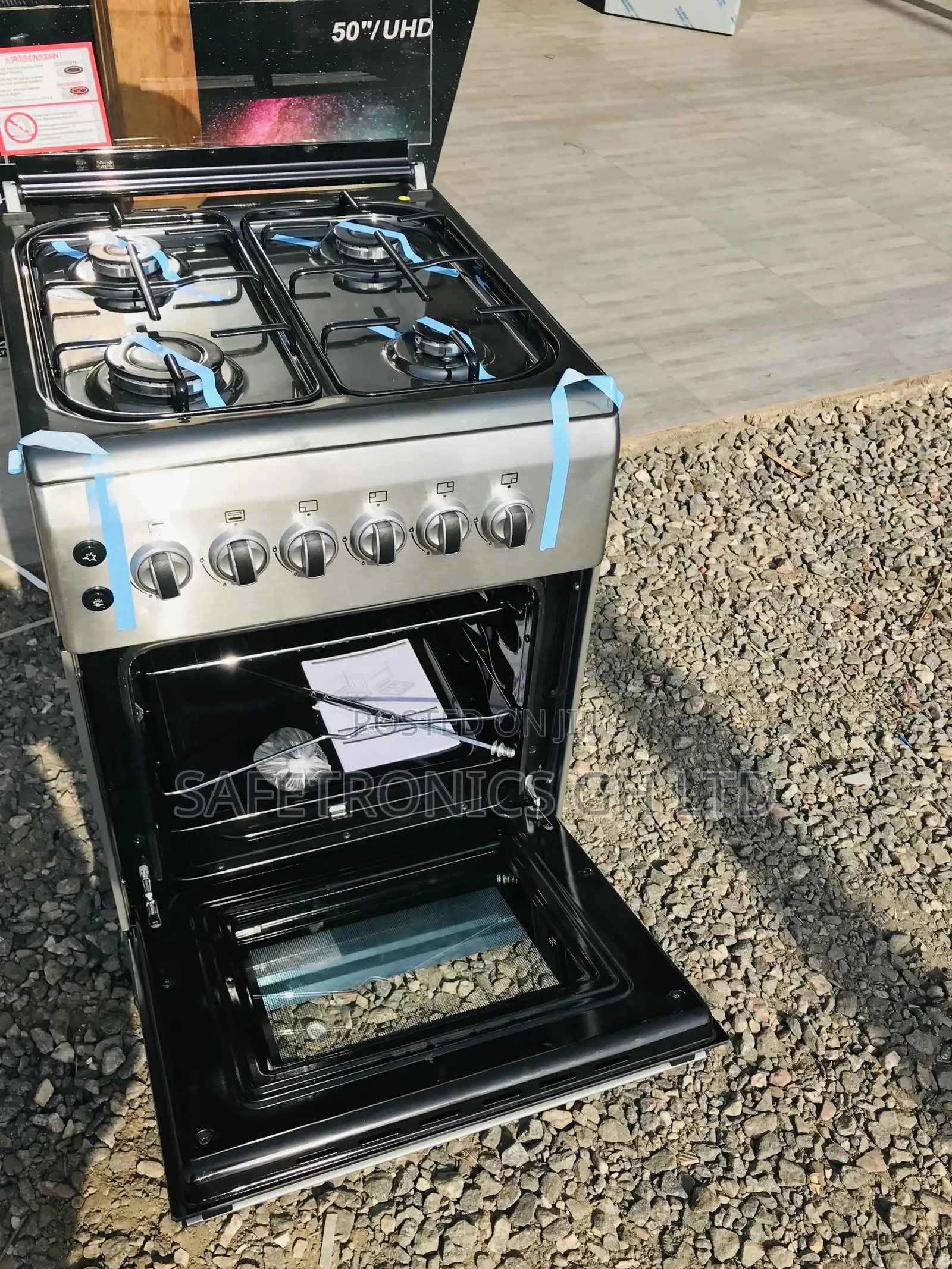 Ferre Gray Oven With Grill Glass Lid 4 Gas 50x60 Cooker
