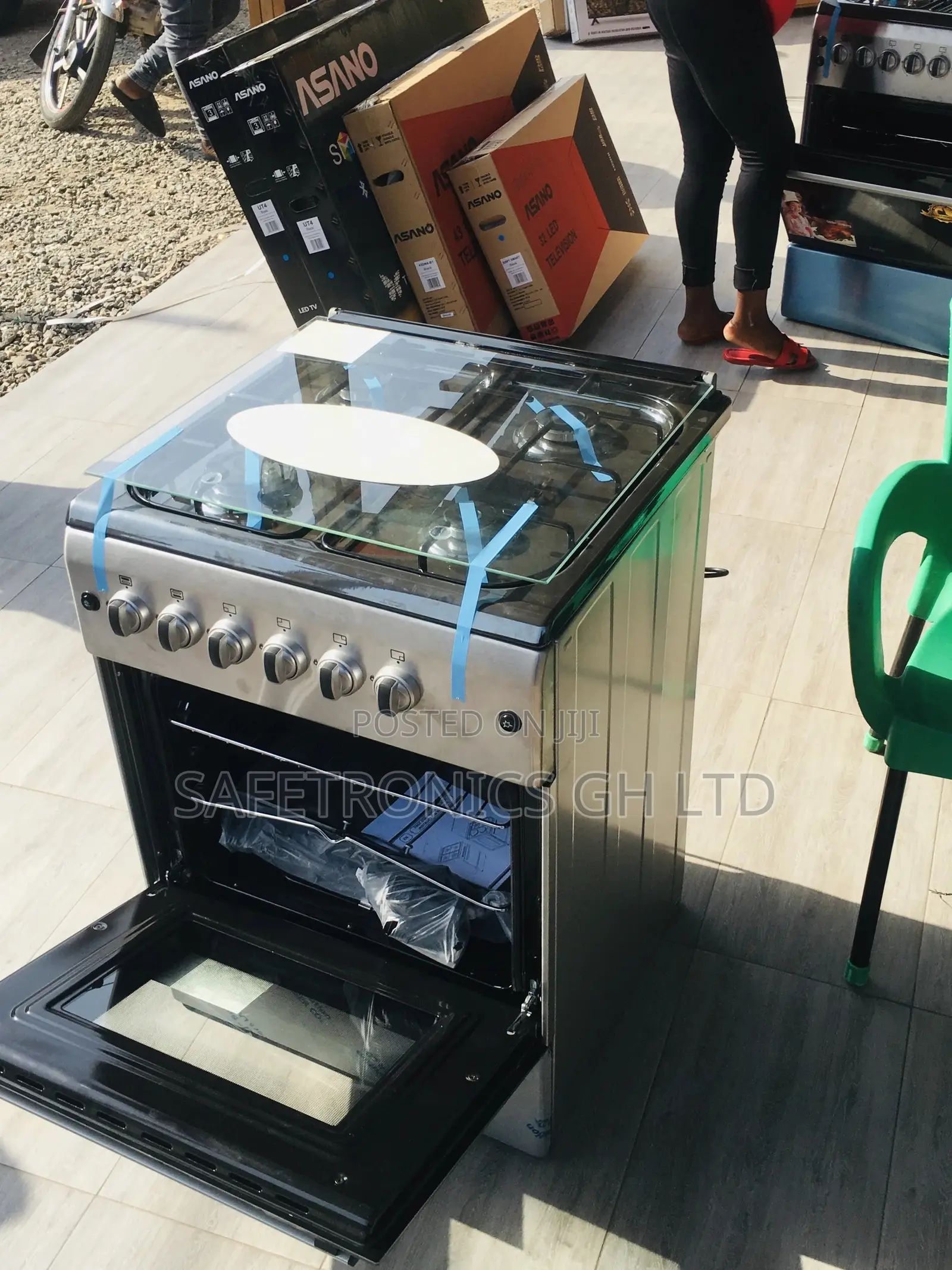 Glass Lid Oven With Grill 4 Gas Ferre 60x60 Cooker Gray