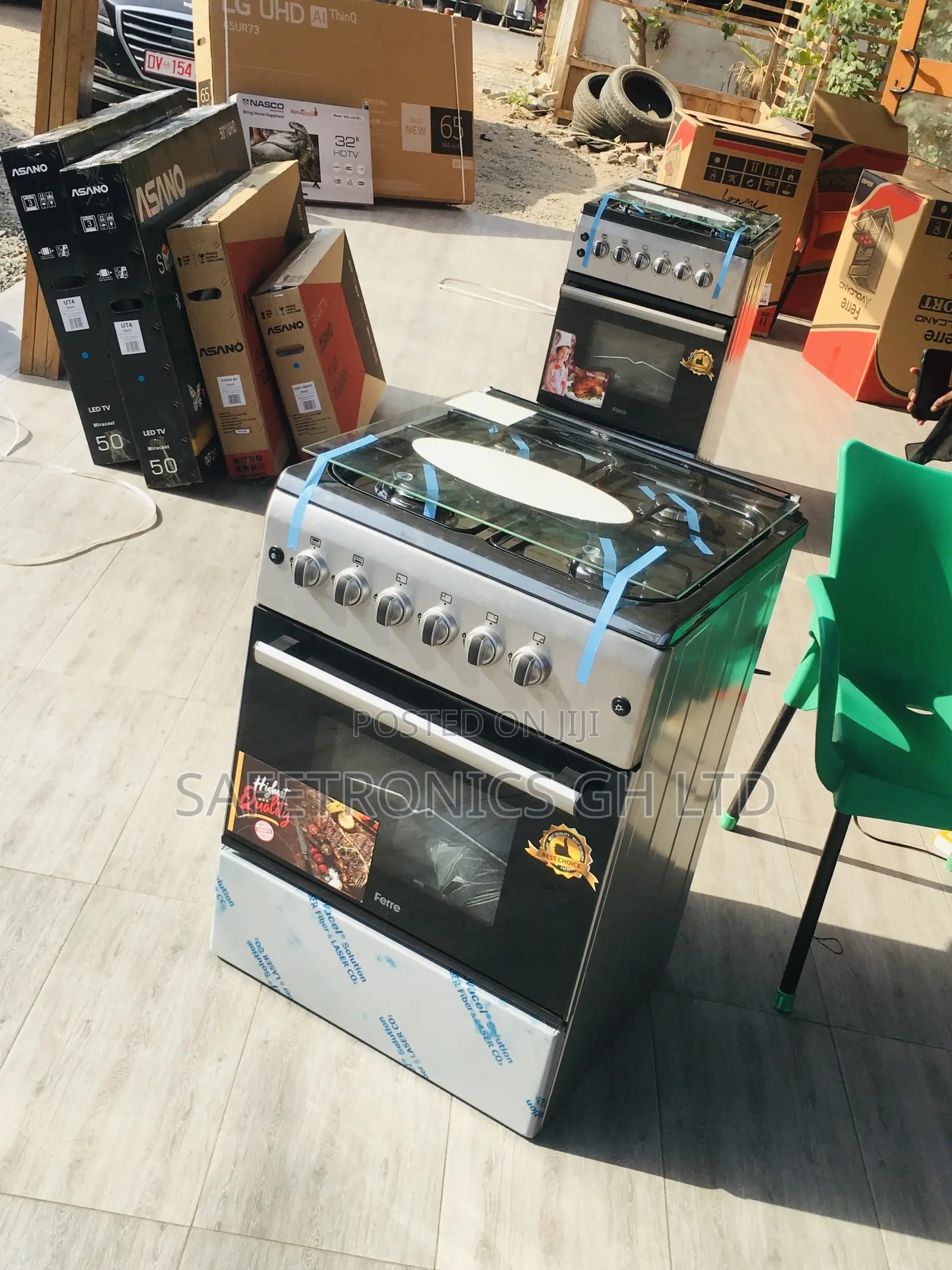 60x60 4 Gas Cooker Oven With Grill Gray Ferre Glass Lid