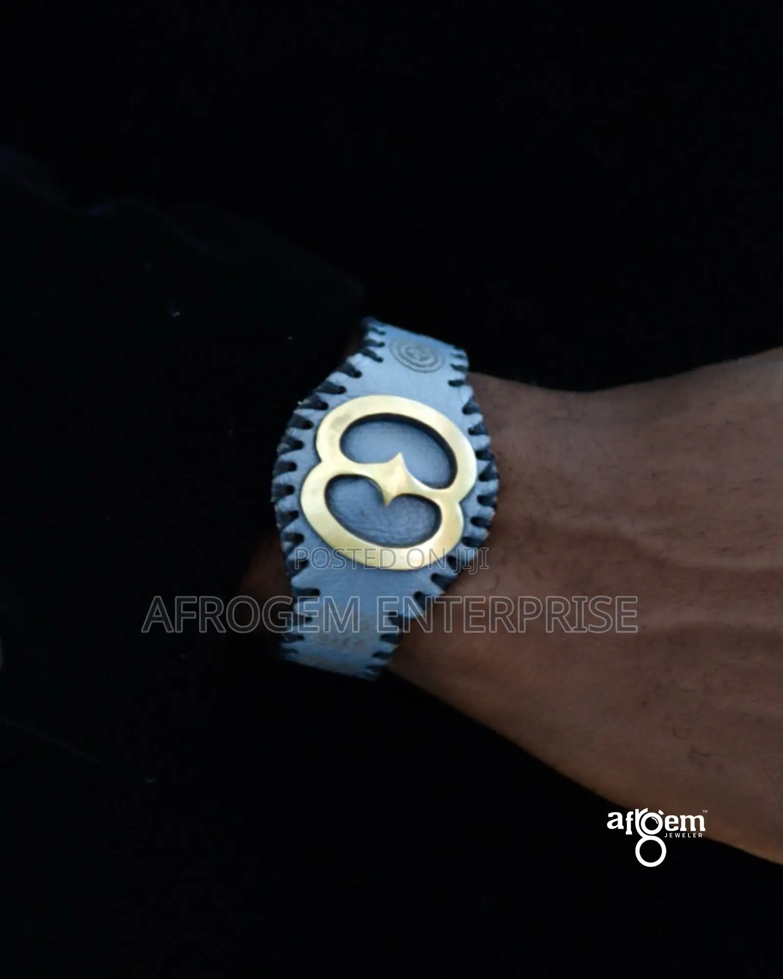 Adinkra Themed Leather Bracelet | Men’S