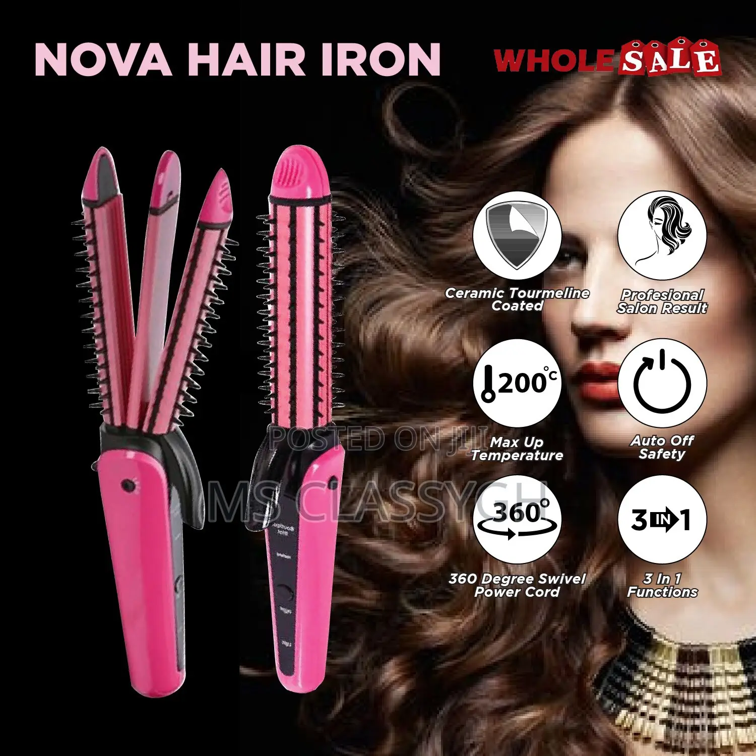 Nova 3 in 1 Hair Curler + Straightener + Brush