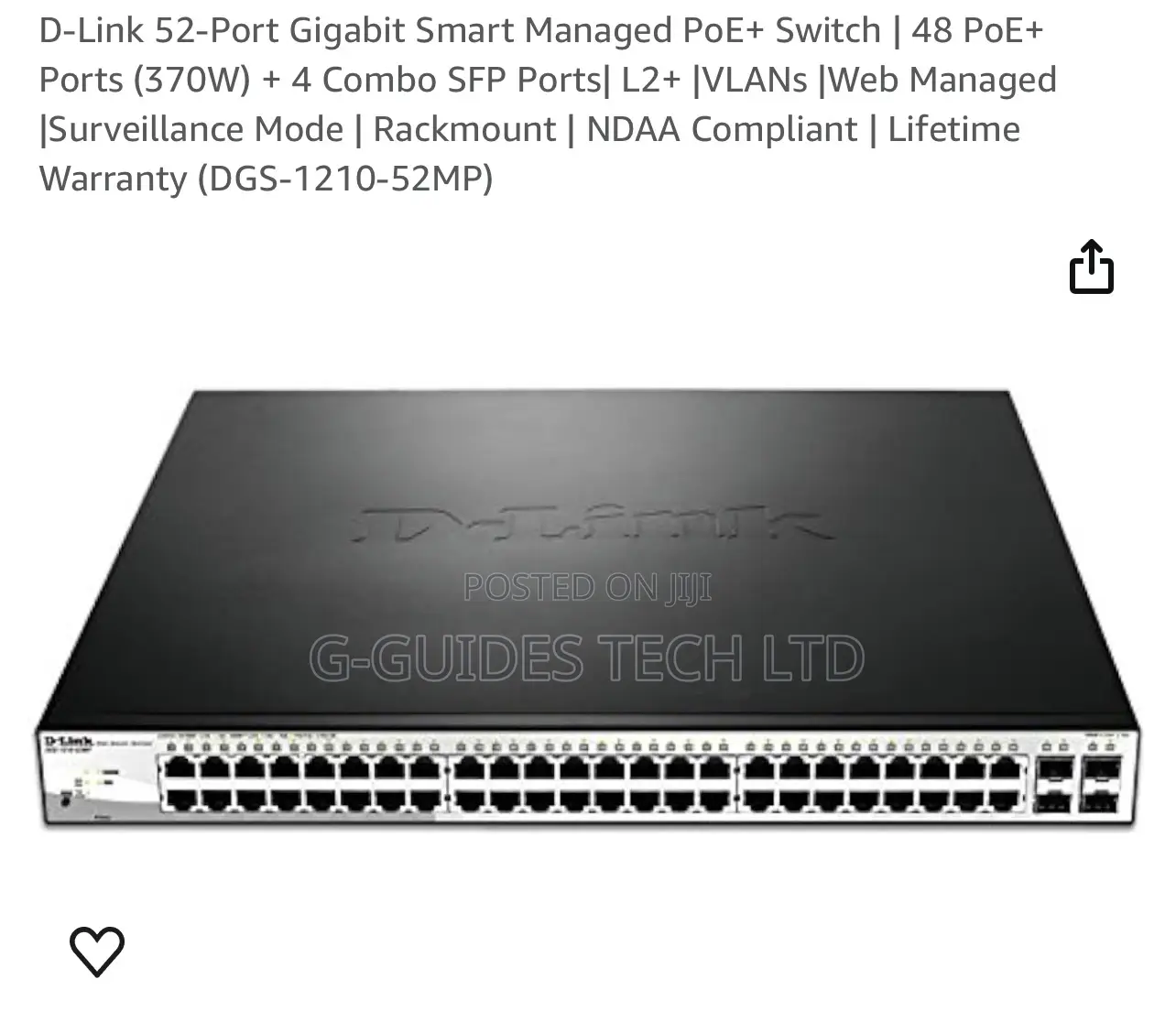 D-Link 48-Port Poe Gigabit Smart Managed Switch DGS-1210-52mp