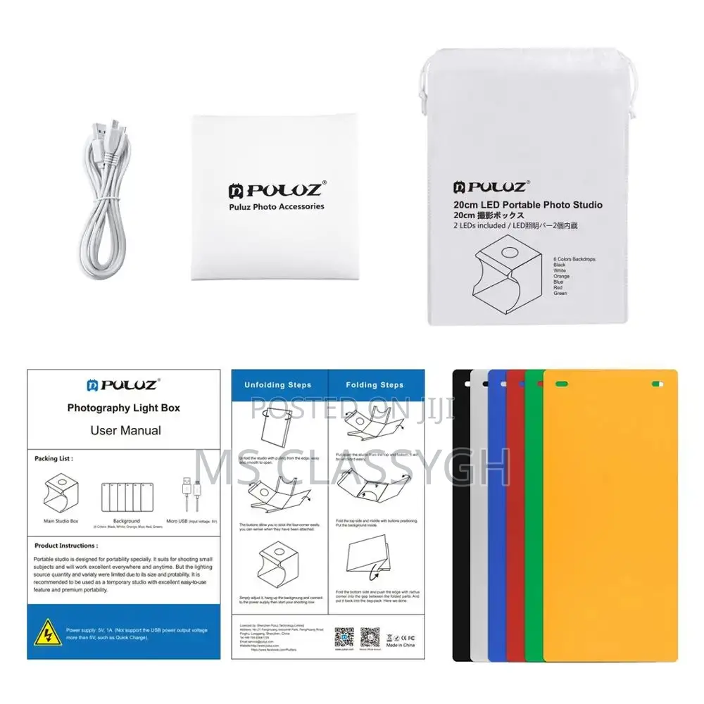 PULUZ Light Box 20cm Photo Studio Light Box Tent With 6 Colo