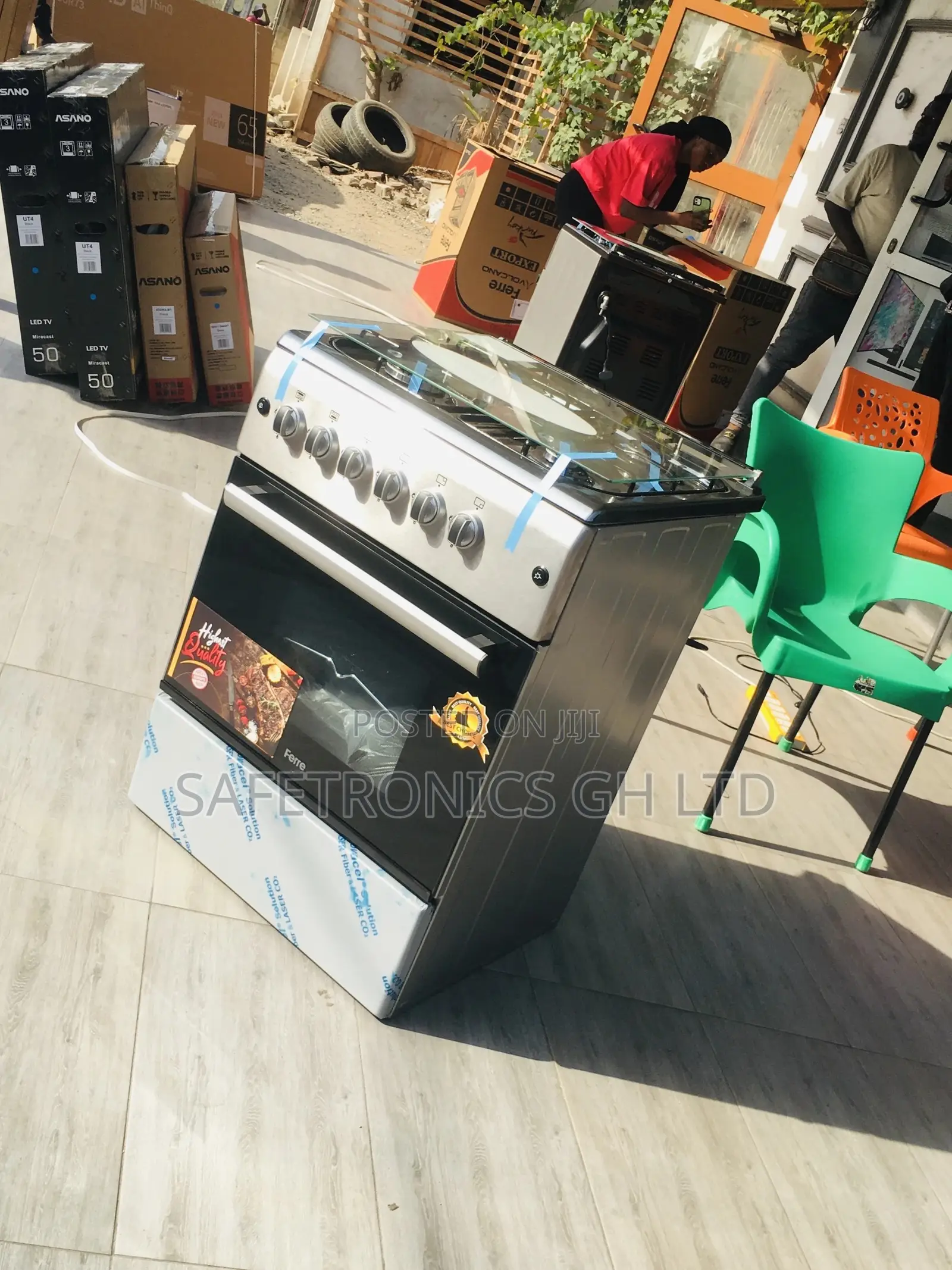 Glass Lid Ferre 4 Gas Cooker Oven With Grill 60x60