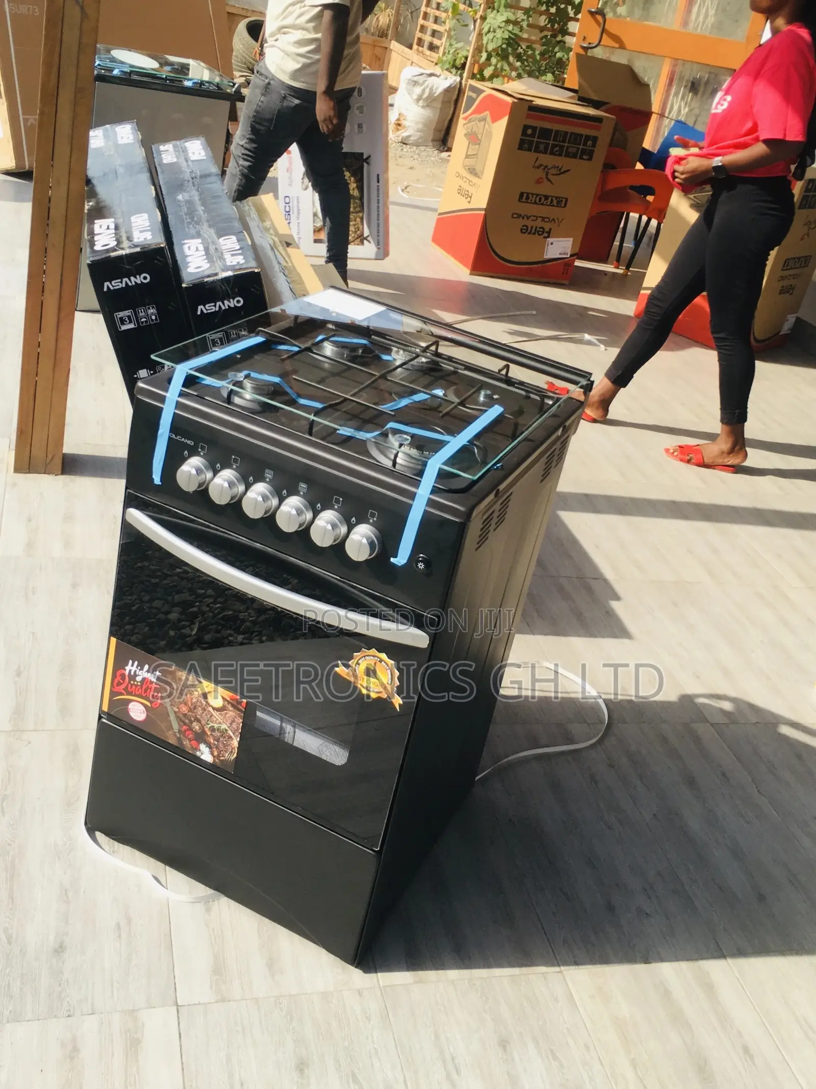 Black 4 Gas Cooker Oven With Grill Volcano Glass Lid 50x50