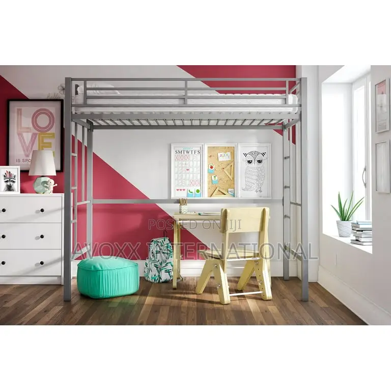 Your Zone Brittain Twin Metal Loft Bed, Silver