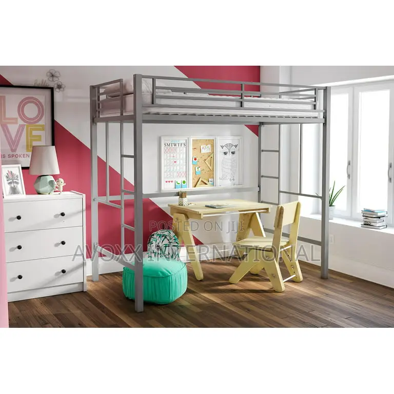 Your Zone Brittain Twin Metal Loft Bed, Silver