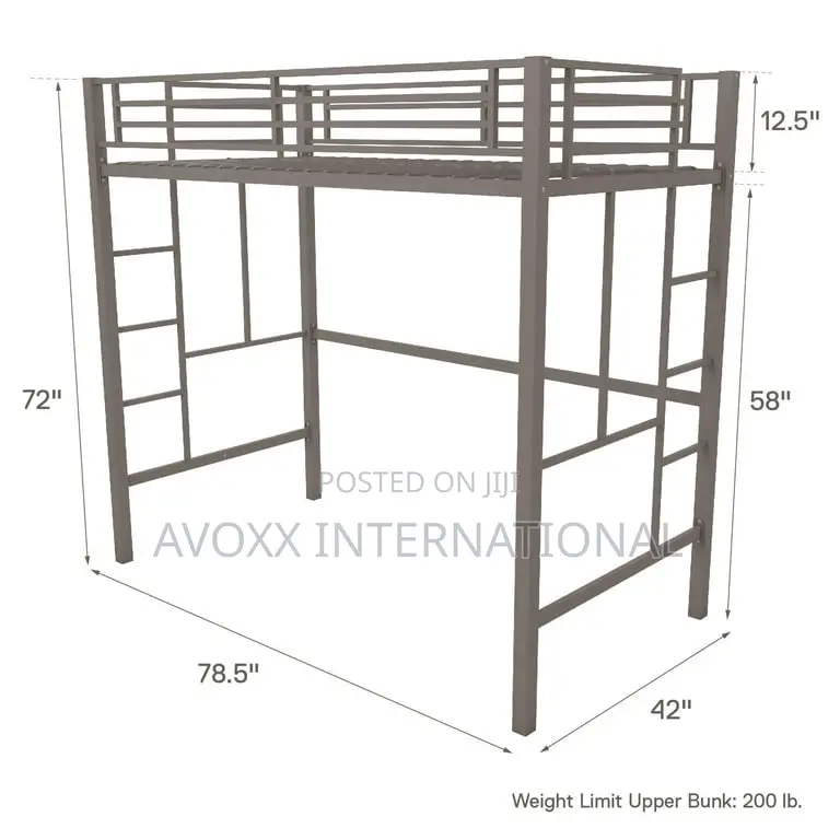 Your Zone Brittain Twin Metal Loft Bed, Silver
