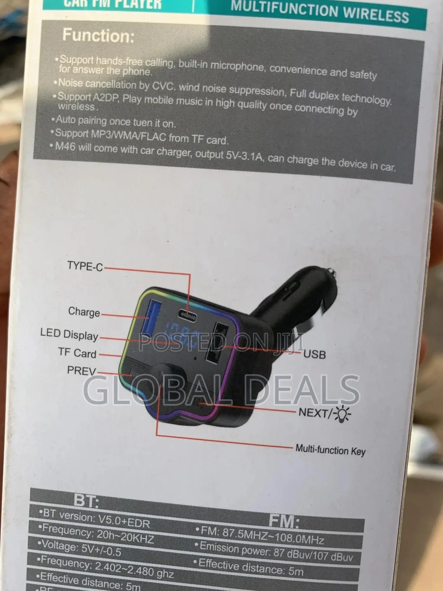 Car Bluetooth With Type C and Usb Charging Port