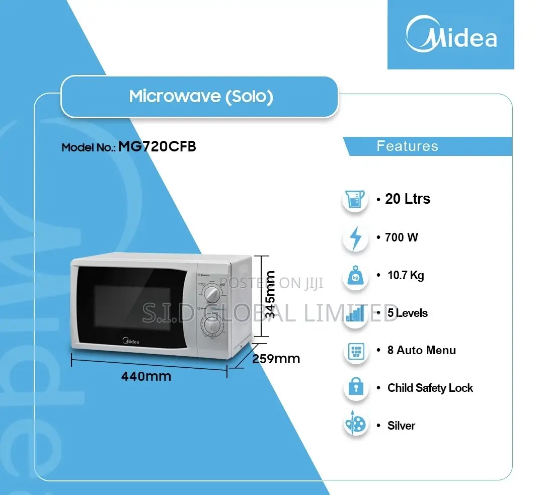 20ltrs Midea Grill Microwave Silver Mg720cfb