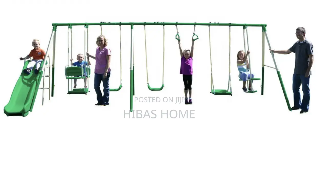 9 Station Commercial Swing Set With Slide Free Installation