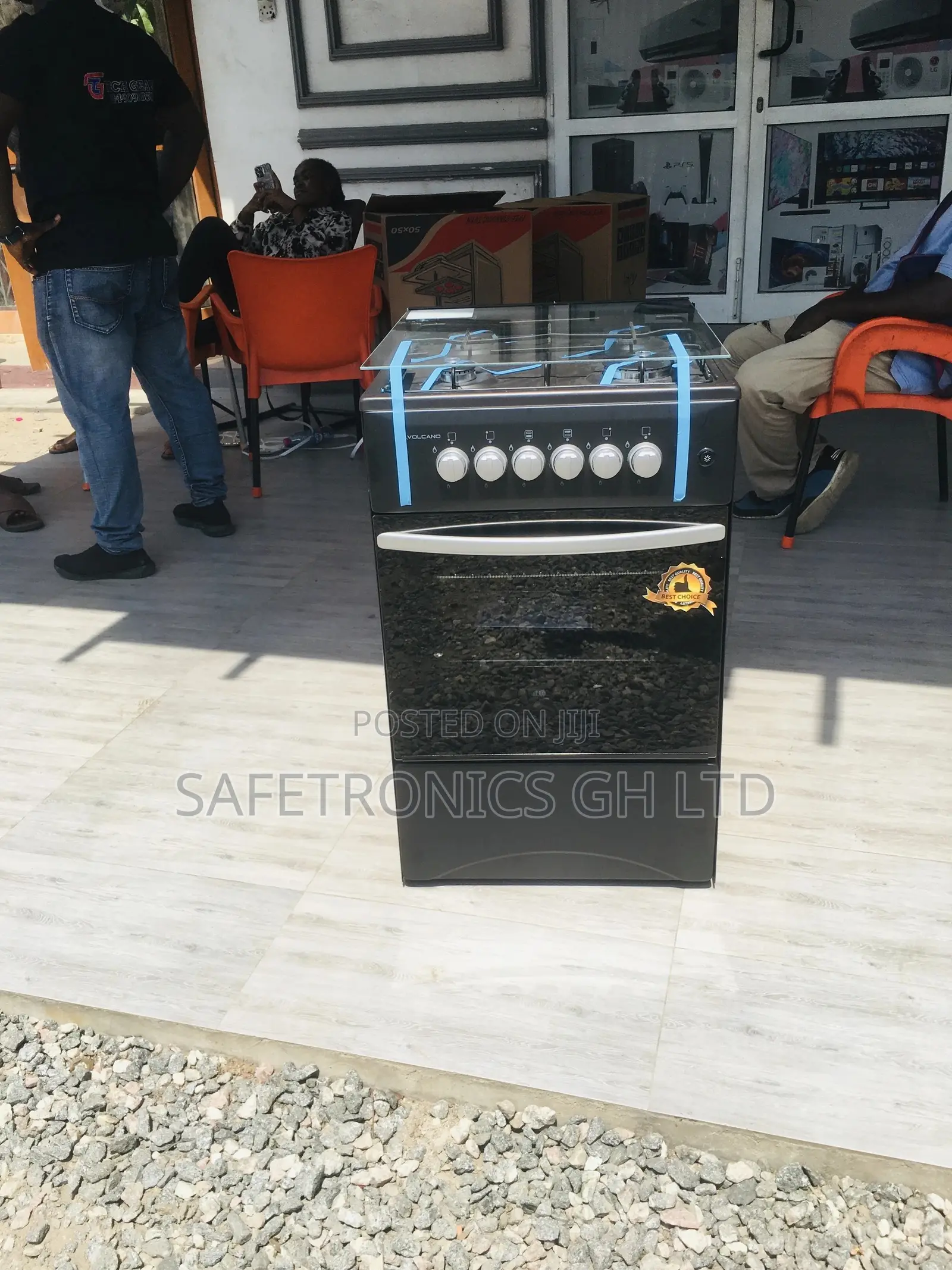 Black Glass Lid 50x50 Volcano 4 Gas Cooker Oven With Grill