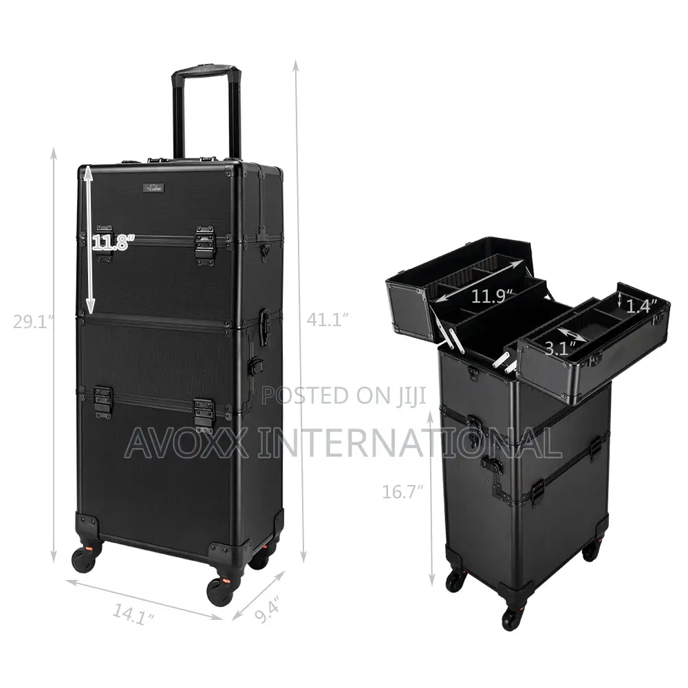 Omysalon MF-MCA201B Aluminum 2-in-1 Makeup Train Case Black