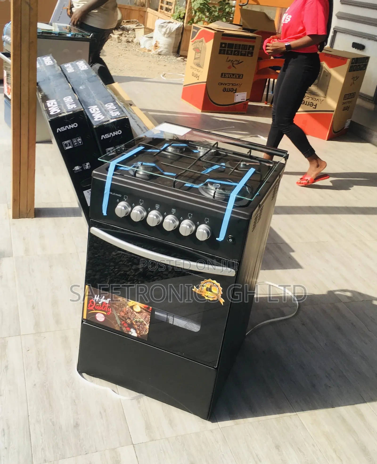 Black 4 Gas Volcano Glass 50x50 Oven With Grill Cooker